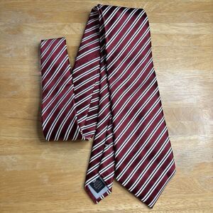 Countess Mara Handmade in USA Silk Tie Men's 57" Red Black White Striped Classic